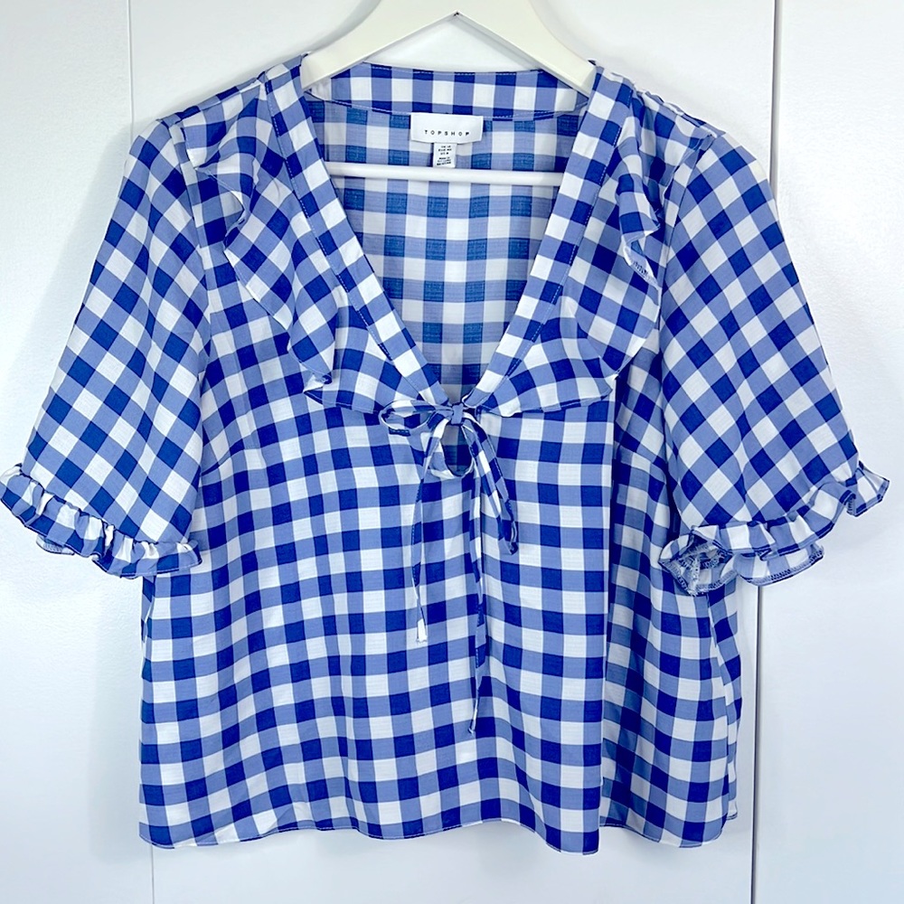 Topshop standard size 8 breezy blue and white checkered top